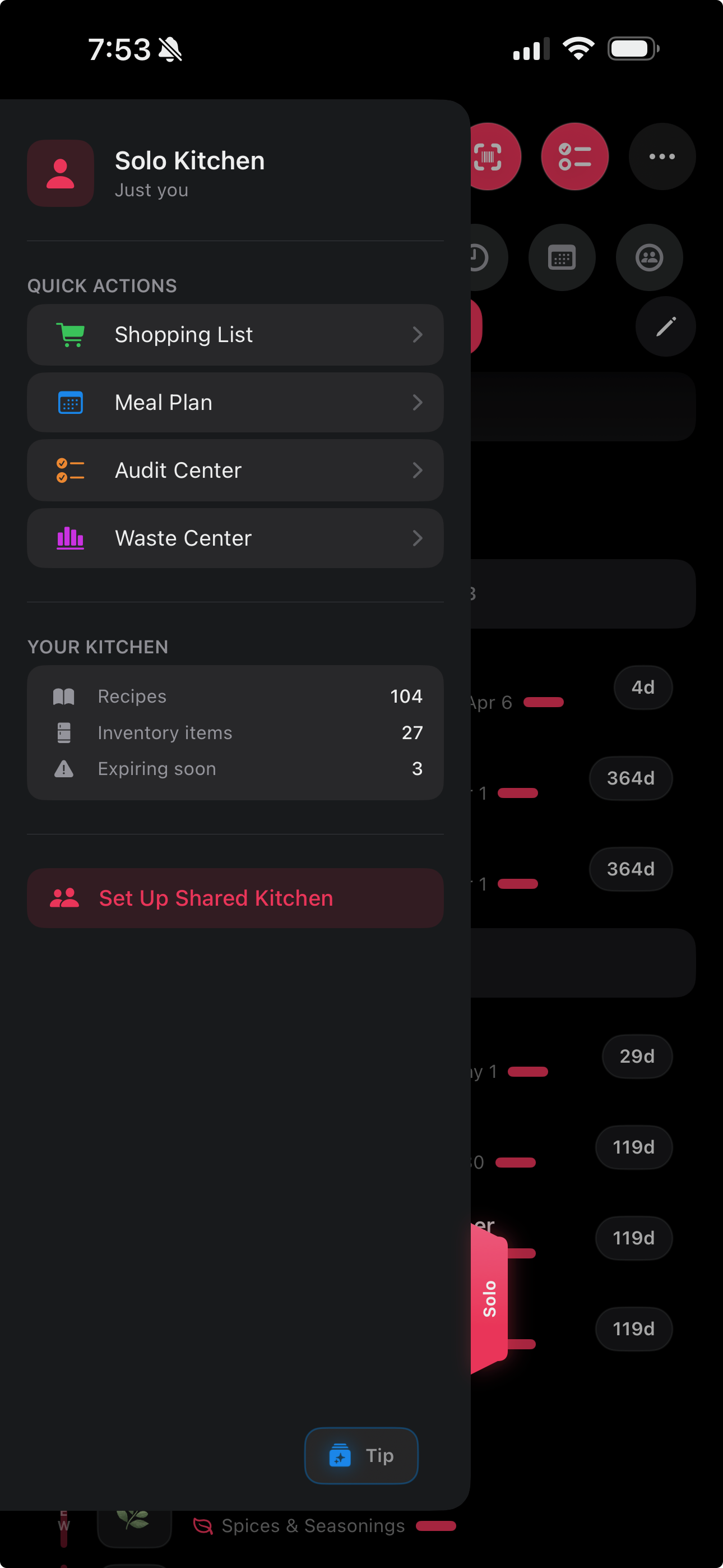 WhatDo Kitchen Drawer showing kitchen overview